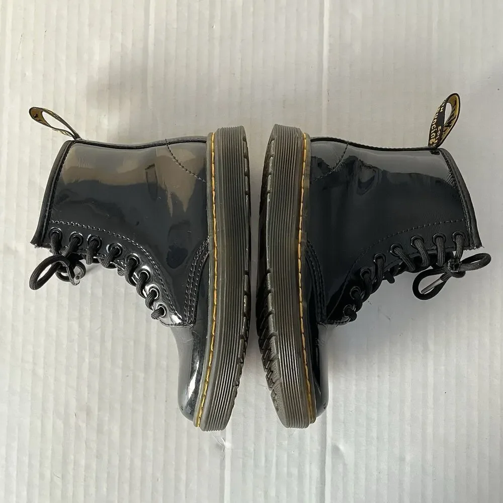Dr. Martens Zavala J Combat Boots Patent Leather Zip Closure Unisex Kids Size 11